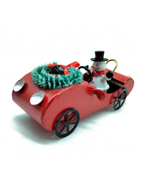 Tradineur - Coche Colgante navideño - Fabricado en Metal - Artículo para decoración Navideña - 11 x 4,5 cm - Modelo Aleatorio