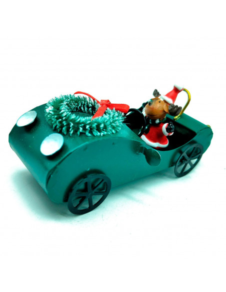 Tradineur - Coche Colgante navideño - Fabricado en Metal - Artículo para decoración Navideña - 11 x 4,5 cm - Modelo Aleatorio
