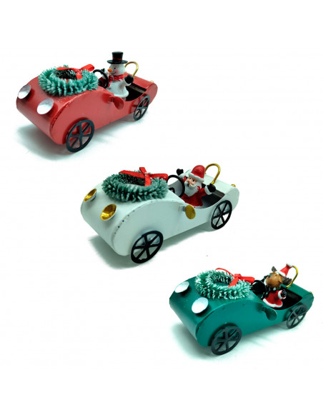 Tradineur - Coche Colgante navideño - Fabricado en Metal - Artículo para decoración Navideña - 11 x 4,5 cm - Modelo Aleatorio