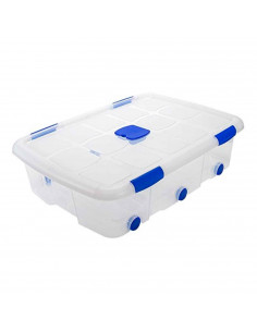 Caja de ordenación de plástico nº 14 transparente, con tapa, ruedas y asas, capacidad 56 litros, 20.5 x 76.8 x 56.5