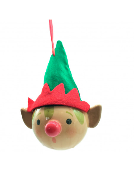 Tradineur - Colgante de Cabeza de Elfo Navideño - Fabricado en Poliéster y Plástico - Artículo decorativo para Navidad - Ø 8 cm
