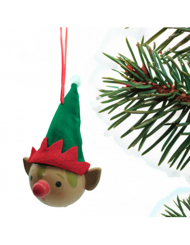 Tradineur - Colgante de Cabeza de Elfo Navideño - Fabricado en Poliéster y Plástico - Artículo decorativo para Navidad - Ø 8 cm