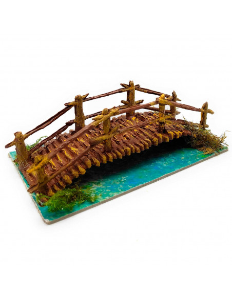 Tradineur - Puente de troncos con río para Belén, resina, adorno para nacimiento, portal, pesebre, Navidad, decoración tradicion
