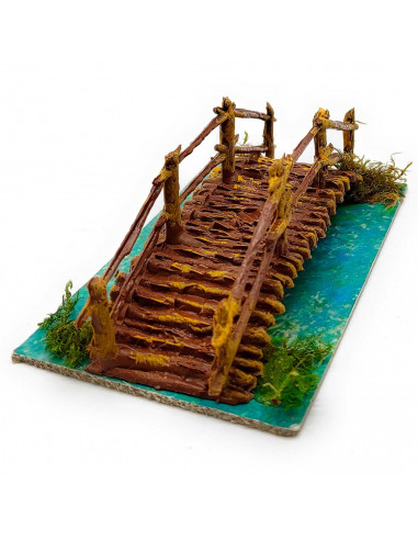 Tradineur - Puente de troncos con río para Belén, resina, adorno para nacimiento, portal, pesebre, Navidad, decoración tradicion