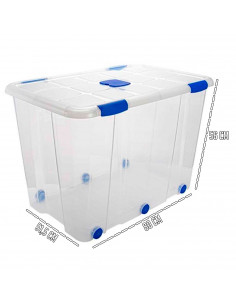 Tradineur - Caja de ordenación de plástico nº 19 transparente, con tapa, ruedas y asas, capacidad 160 litros, 56 x 80 x 51.5 cm 2