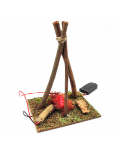 Tradineur - Fogata LED a pilas para Belén, resina, hoguera luminosa, fuego, figura, nacimiento, pesebre, Navidad, decoración tra
