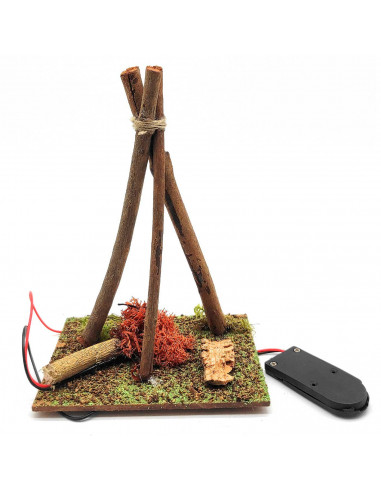 Tradineur - Fogata LED a pilas para Belén, resina, hoguera luminosa, fuego, figura, nacimiento, pesebre, Navidad, decoración tra