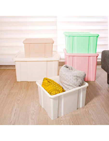 Tradineur - Caja de Almacenamiento con tapa - Fabricado en plástico - Contenedor para almacenar juguetes, Libros, ropa, mantas -
