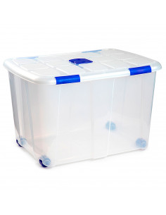 Tradineur - Caja de plástico transparente de 46,4 x 56,5 x 76,8 cm,, con capacidad de 133 litros, Contenedor de plástico para al
