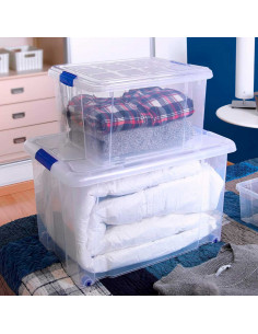 Tradineur - Caja de plástico transparente de 46,4 x 56,5 x 76,8 cm,, con capacidad de 133 litros, Contenedor de plástico para al 2