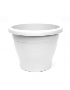 Tradineur - Maceta de plástico mediterránea, color blanco, diámetro 25 cm, macetero para jardín exterior, terraza, balcón e inte