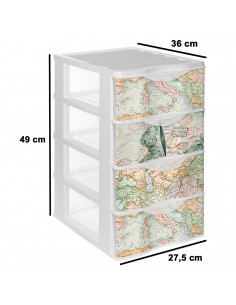 Tradineur - Cajonera de plástico, modelo Mapamundi, 4 cajones transparentes, torre almacenaje, juguetes, dormitorio infantil, ni 2