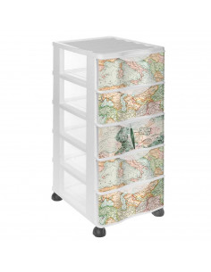Tradineur - Cajonera de plástico con ruedas, modelo Mapamundi, 5 cajones transparentes, torre almacenaje, juguetes, dormitorio i