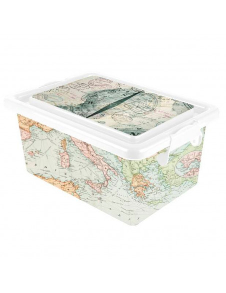 Tradineur - Caja de plástico con tapa y cierres laterales clip, cajón de almacenaje multiusos, ordenación, objetos, hogar, fabri