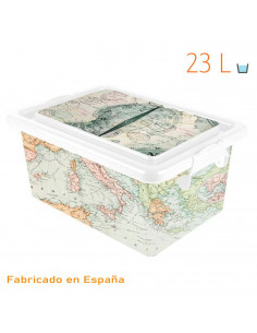Tradineur - Caja de plástico con tapa y cierres laterales clip, cajón de almacenaje multiusos, ordenación, objetos, hogar, fabri 2