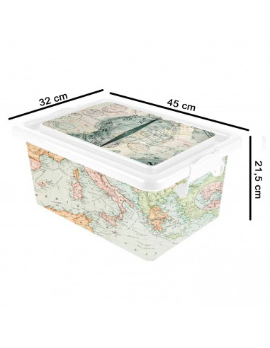 Tradineur - Caja de plástico con tapa y cierres laterales clip, cajón de almacenaje multiusos, ordenación, objetos, hogar, fabri