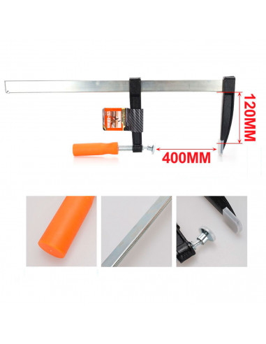 Tradineur - Sargento de tornillo, abrazadera de barra, acero y plástico, gran fuerza de sujeción, herramienta para carpintería,