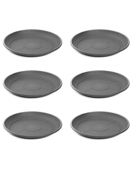 Pack de 6 platos de plástico gris para macetas de 50-60 cm "Mediterránea", bandejas, platillos redondos para tiestos de interior