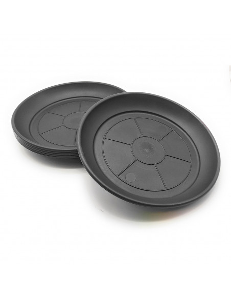 Pack de 6 platos de plástico gris para macetas de 50-60 cm "Mediterránea", bandejas, platillos redondos para tiestos de interior