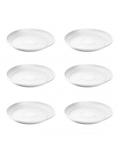 Pack de 6 platos de plástico de color blanco para macetas de 50/60 cm "mediterránea". Set de 6 bandejas redondas para tiestos vá
