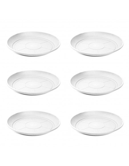Pack de 6 platos de plástico de color blanco para macetas de 50/60 cm "mediterránea". Set de 6 bandejas redondas para tiestos vá