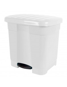 Tradineur - Cubo de basura blanco con pedal 46 litros plástico 45,5 x 43,5 x 39 cm. Contenedor de basura, papelera con separador