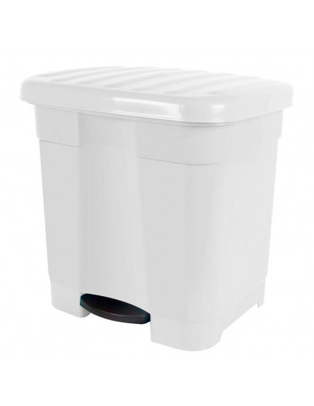 Tradineur - Cubo de basura blanco con pedal 46 litros plástico 45,5 x 43,5 x 39 cm. Contenedor de basura, papelera con separador