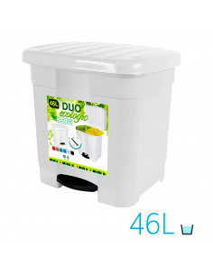 Tradineur - Cubo de basura blanco con pedal 46 litros plástico 45,5 x 43,5 x 39 cm. Contenedor de basura, papelera con separador 2