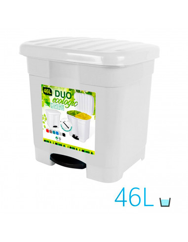 Tradineur - Cubo de basura blanco con pedal 46 litros plástico 45,5 x 43,5 x 39 cm. Contenedor de basura, papelera con separador