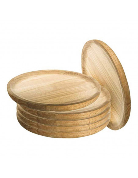 Tradineur - Pack de 6 platos de pulpo redondos de madera, diámetro 20 cm. Juego de 6 platos de presentación, pulpo a la gallega