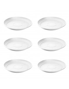 Pack de 6 platos de plástico blanco para macetas de 30-40 cm, modelo mediterránea, bandejas, platillos, bajoplatos redondos para