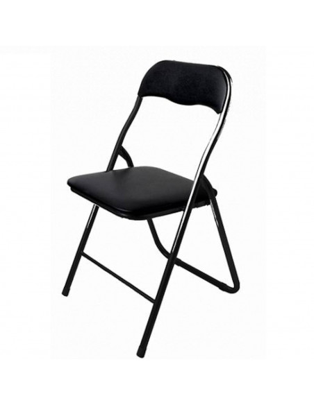 Silla plegable con asiento y respaldo acolchado negro 80 x 40 x 48 cm, carga máxima 80 kg, estructura pvc y acero, gomas antides