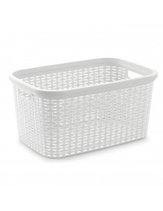 Plastic Forte - Cesta para la colada rattan de plástico con asas 26,5 x 53,5 x 36 cm, capacidad 35 litros, cesto organizador pre