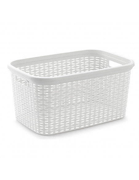 Plastic Forte - Cesta para la colada rattan de plástico con asas 26,5 x 53,5 x 36 cm, capacidad 35 litros, cesto organizador pre