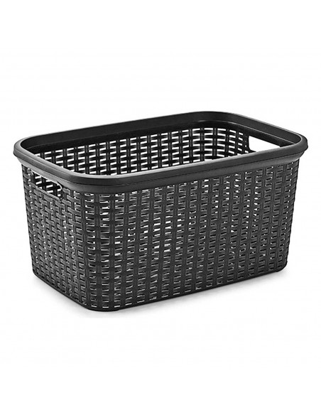 Plastic Forte - Cesta para la colada rattan de plástico con asas 26,5 x 53,5 x 36 cm, capacidad 35 litros, cesto organizador pre
