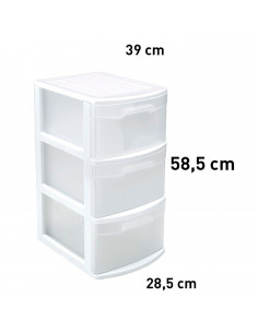 Tradineur - Cajonera támesis de plástico blanco, 3 cajones transparentes, 58,5 x 28,5 x 39 cm, torre de almacenaje y organizació 2