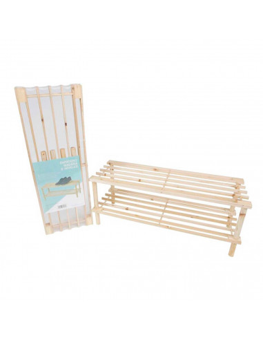 Tradineur - Zapatero de madera 2 estantes, mueble fabricado en madera 2 alturas multiuso, soporte para zapatos dos niveles, pasi