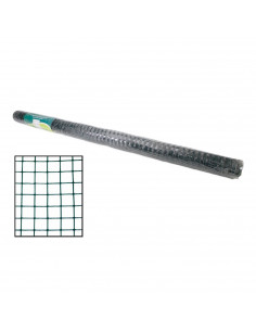 Tradineur - Rollo de malla metálica plastificada cuadrada verde 1,5 x 5 m, valla, cierre de alambre, mallado 25 x 25 mm, grosor 2