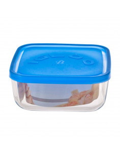 Fiambrera cuadrada de vidrio 15 x 15 x 6,2 cm, modelo Igloo, tapa de plástico azul, recipiente para alimentos apto para lavavaji 2