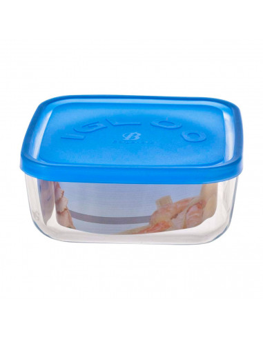 Fiambrera cuadrada de vidrio 15 x 15 x 6,2 cm, modelo Igloo, tapa de plástico azul, recipiente para alimentos apto para lavavaji