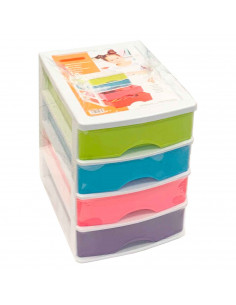 Tradineur - Cajonera de sobremesa de plástico blanco, 4 cajones multicolor, 35 x 27 x 35,5 cm, torre almacenaje multiusos, organ 2