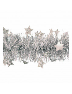 Tradineur - Guirnalda navideña plateada con estrellitas, 180 cm, diámetro 10 cm, espumillón brillante gris plata, oropel colgant 2