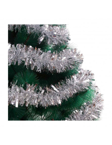 Tradineur - Guirnalda navideña plateada con estrellitas, 180 cm, diámetro 10 cm, espumillón brillante gris plata, oropel colgant