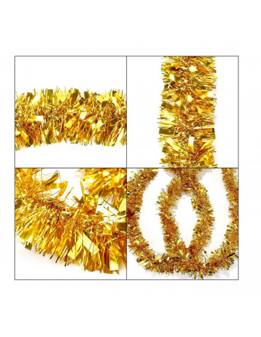 Tradineur - Guirnalda navideña dorada, 180 cm, diámetro 12 cm, espumillón brillante, oropel colgante, decoración navidad, árbol,