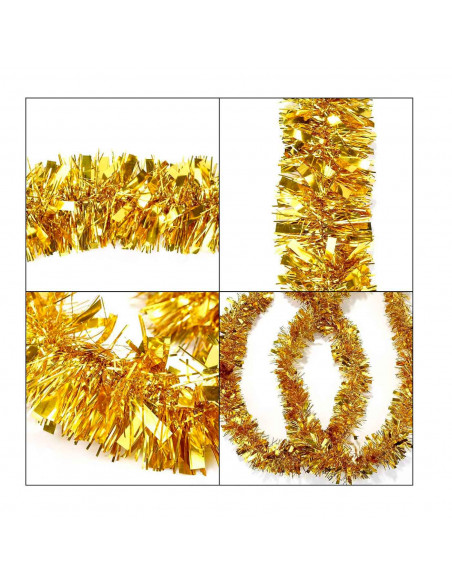 Tradineur - Guirnalda navideña dorada, 180 cm, diámetro 12 cm, espumillón brillante, oropel colgante, decoración navidad, árbol,