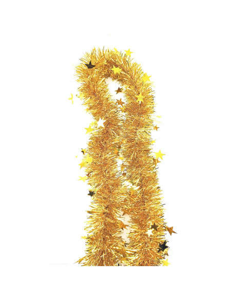 Tradineur - Guirnalda navideña dorada con estrellitas, 180 cm, diámetro 10 cm, espumillón brillante, oropel colgante, decoración