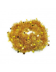 Tradineur - Guirnalda navideña dorada con estrellitas, 180 cm, diámetro 10 cm, espumillón brillante, oropel colgante, decoración 2