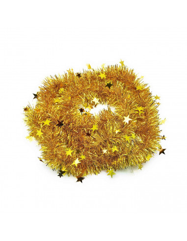Tradineur - Guirnalda navideña dorada con estrellitas, 180 cm, diámetro 10 cm, espumillón brillante, oropel colgante, decoración