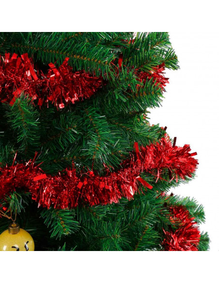 Tradineur - Guirnalda navideña, rojo, 180 cm, diámetro 12 cm,  espumillón brillante, oropel colgante, decoración navidad, árbol,