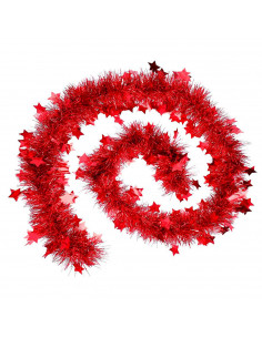 Tradineur - Guirnalda navideña roja con estrellas, 180 cm, diámetro 10 cm, espumillón brillante, oropel colgante, decoración Nav